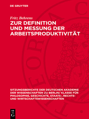 cover image of Zur Definition und Messung der Arbeitsproduktivität